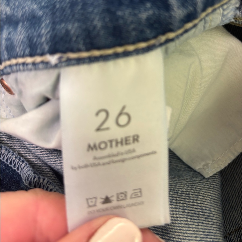 MOTHER Light Blue Ripped Cropped Straight Jeans - Picture 7 of 8
